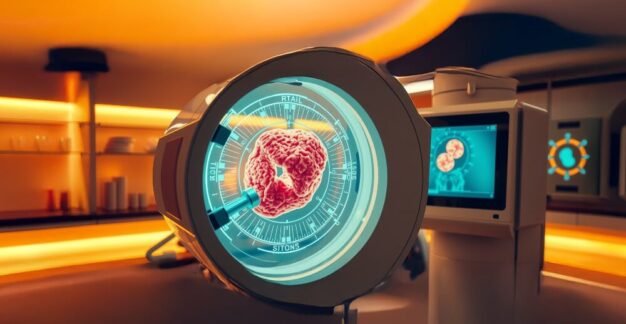 Personalisierte Krebsbehandlung als Benefit der betrieblichen Gesundheitsvorsorge Medizinisches Bildgebungssystem, das sich auf ein digitales 3D-Modell eines Tumors für präzise Diagnostik oder die Planung der Strahlentherapie konzentriert.