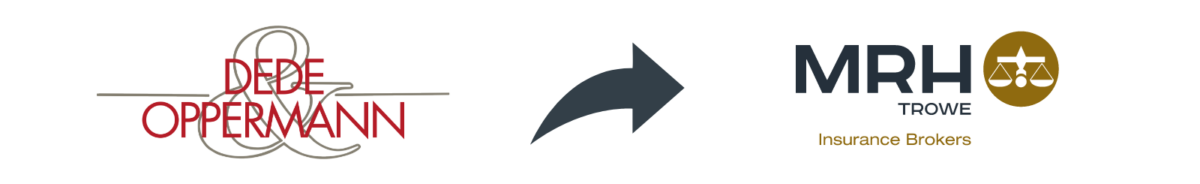 Logo-Übergang von Dede & Oppermann zum MRH Trowe Logo mit dem Schriftzug ‚Insurance Brokers‘.