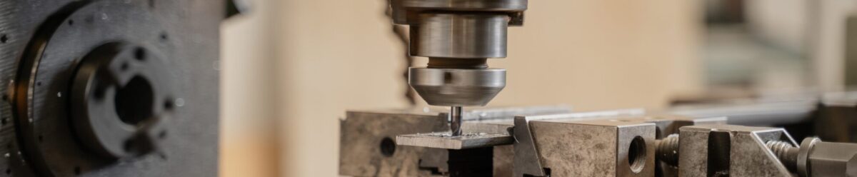 Industrielle CNC-Fräsmaschine bei der Metallbearbeitung in einer Produktionsumgebung.