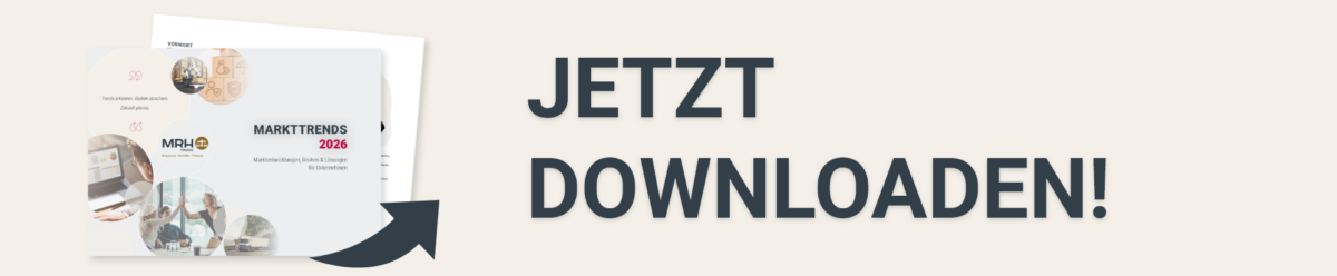 Banner mit der Markttrends-Broschüre 2026 von MRH Trowe und einem Download-Symbol vor hellem Hintergrund