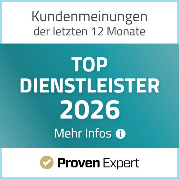 Kundenmeinungen der letzten 12 Monate: Auszeichnung als „Top Dienstleister 2026“ bei ProvenExpert.